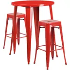 image of Flash Furniture CH-51090BH-2-30SQST-RED-GG 30" Round Table & 2 Bar Stool Set, 41"H, Red Powder Coat Finish