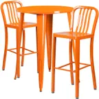 image of Flash Furniture CH-51090BH-2-30VRT-OR-GG 30" Round Table & 2 Bar Stools, Orange, 41"H, Powder Coat Finish