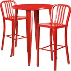 image of Flash Furniture CH-51090BH-2-30VRT-RED-GG 30" Round Table & 2 Bar Stool Set, Red, 41"H, Powder Coat Finish