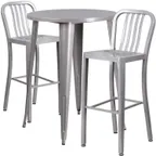 image of Flash Furniture CH-51090BH-2-30VRT-SIL-GG 30" Round Table & 2 Bar Stools, 41"H, Silver, Powder Coat Finish