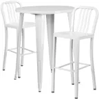 image of Flash Furniture CH-51090BH-2-30VRT-WH-GG 30" Round Table & 2 Bar Stool Set, 41"H, White, Powder Coat Finish