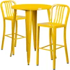 image of Flash Furniture CH-51090BH-2-30VRT-YL-GG 30" Round Table & 2 Bar Stool Set, 41"H, Yellow, Powder Coat Finish