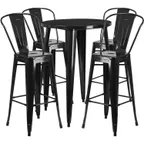 image of Flash Furniture CH-51090BH-4-30CAFE-BK-GG 30" Round Table & 4 Bar Stool Set, 41"H, Black Powder Coat Finish, Metal