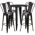 image of Flash Furniture CH-51090BH-4-30CAFE-BQ-GG 30 Round Table & 4 Bar Stool Set, 41H, Black & Antique Gold