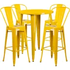 image of Flash Furniture CH-51090BH-4-30CAFE-YL-GG 30" Round Table & 4 Bar Stool Set, 41"H, Yellow, Powder Coat Finish, Metal