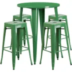 image of Flash Furniture CH-51090BH-4-30SQST-GN-GG 30" Round Table & 4 Bar Stool Set, 41"H, Green Powder Coat Finish