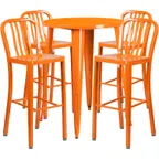 image of Flash Furniture CH-51090BH-4-30VRT-OR-GG 30" Round Table & 4 Bar Stool Set, Orange, Powder Coat Finish, Metal, 41"H