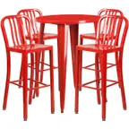 image of Flash Furniture CH-51090BH-4-30VRT-RED-GG 30" Round Table & 4 Bar Stool Set, Red Powder Coat, 41"H