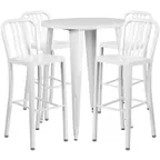 image of Flash Furniture CH-51090BH-4-30VRT-WH-GG 30" Round Table & 4 Bar Stool Set, White, Powder Coat Finish, 41"H
