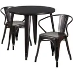 image of Flash Furniture CH-51090TH-2-18ARM-BQ-GG 30" Round Table & 2 Chairs Set, Black & Antique Gold