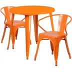 image of Flash Furniture CH-51090TH-2-18ARM-OR-GG 30" Round Table Set with 2 Orange Chairs, Powder Coat Finish, 29"H