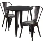 image of Flash Furniture CH-51090TH-2-18CAFE-BQ-GG 30" Round Table & 2 Chairs Set, Black & Antique Gold, Powder Coat Finish