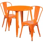 image of Flash Furniture CH-51090TH-2-18CAFE-OR-GG 30" Round Table & 2 Chairs Set, Orange Powder Coat Finish, Metal, 29"H