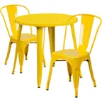 image of Flash Furniture CH-51090TH-2-18CAFE-YL-GG 30" Round Table & 2 Chairs Set, Yellow Powder Coat Finish, 29"H