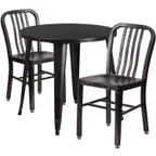image of Flash Furniture CH-51090TH-2-18VRT-BQ-GG 30" Round Table & 2 Chair Set, Black & Antique Gold, Powder Coat Finish