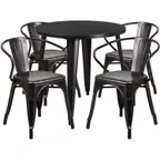 image of Flash Furniture CH-51090TH-4-18ARM-BQ-GG 30" Round Table Set, 29"H, 4 Chairs, Black & Antique Gold