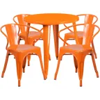 image of Flash Furniture CH-51090TH-4-18ARM-OR-GG 30" Round Table Set, 29"H, Orange, 4 Chairs, Powder Coat Finish