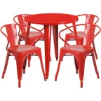 image of Flash Furniture CH-51090TH-4-18ARM-RED-GG 30" Round Table Set, Red, 29"H, 4 Chairs, Powder Coat Finish