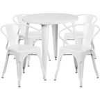image of Flash Furniture CH-51090TH-4-18ARM-WH-GG 30" Round Table Set, White, 29"H, 4 Chairs, Powder Coat Finish