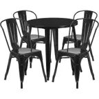 image of Flash Furniture CH-51090TH-4-18CAFE-BK-GG 30" Round Table & 4 Chair Set, Black Powder Coat Finish, Metal, 29"H