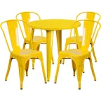 image of Flash Furniture CH-51090TH-4-18CAFE-YL-GG 30" Round Table & 4 Chair Set, Yellow Powder Coat Finish, 29"H