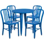 image of Flash Furniture CH-51090TH-4-18VRT-BL-GG 30" Round Table & 4 Chair Set, Blue Powder Coat, 29"H