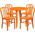 image of Flash Furniture CH-51090TH-4-18VRT-OR-GG 30" Round Table & 4 Chair Set, Orange, Powder Coat Finish