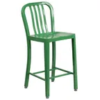 image of Flash Furniture CH-61200-24-GN-GG Counter Height Green Bar Stool with Slat Back, 500 lb. Capacity, Galvanized Steel
