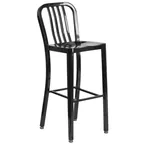 image of Flash Furniture CH-61200-30-BK-GG Commercial Outdoor Bar Stool, 500 lb. Capacity, Black Galvanized Steel, Slatted Back