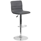 image of Flash Furniture CH-92023-1-GY-GG Gray Vinyl Swivel Bar Stool, Upholstered Back & Seat, Adjustable Height, 17-5/8" Chrome Base