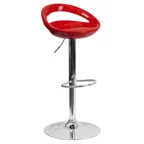 image of Flash Furniture CH-TC3-1062-RED-GG Swivel Bar Stool, Adjustable Height, Red Plastic Seat & Back, Chrome Base