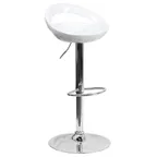 image of Flash Furniture CH-TC3-1062-WH-GG White Swivel Bar Stool, Adjustable Height, Plastic Back and Seat, Armless, 17-5/8" Chrome Base