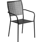 image of Flash Furniture CO-2-BK-GG Patio Stacking Armchair, Square Back, Black Powder Coat, 1.2mm Steel Frame