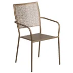image of Flash Furniture CO-2-GD-GG Patio Stacking Armchair, Square Back, Metal Frame, Gold Finish, Stackable