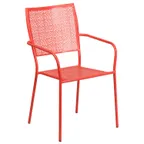 image of Flash Furniture CO-2-RED-GG Patio Stacking Armchair, Square Back, Metal Frame, Coral Finish, Stackable
