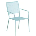 image of Flash Furniture CO-2-SKY-GG Patio Stacking Armchair, Square Back, Metal Seat & Back, Steel Frame, Sky Blue Powder Coat