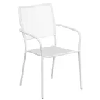 image of Flash Furniture CO-2-WH-GG Patio Stacking Armchair, Square Back, White, Steel Frame, Metal Back and Seat