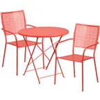 image of Flash Furniture CO-30RDF-02CHR2-RED-GG 30in Round Patio Table Set with 2 Stacking Chairs, 28in Height, 300 lbs Weight Capacity, Steel, Red