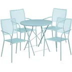image of Flash Furniture CO-30RDF-02CHR4-SKY-GG 30" Round Patio Table Set, 28"H, 4 Stacking Arm Chairs, Sky Blue Powder Coat Finish, Steel