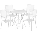 image of Flash Furniture CO-30RDF-02CHR4-WH-GG 30 Round Patio Table Set, 28H, White Powder Coat, 4 Stacking Chairs, 300 lbs