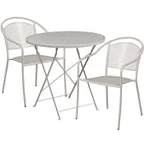 image of Flash Furniture CO-30RDF-03CHR2-SIL-GG 30 Round Patio Table Set 28H with 2 Stacking Arm Chairs 300 lb Weight Capacity