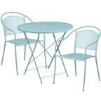 image of Flash Furniture CO-30RDF-03CHR2-SKY-GG 30in Round Patio Table Set, Sky Blue, 28in Height, 300 lb Chair Capacity