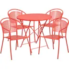 image of Flash Furniture CO-30RDF-03CHR4-RED-GG 30in Round Patio Table Set with 4 Stacking Chairs, 28inH, Steel, Powder Coat Finish, 300 lbs Weight Capacity