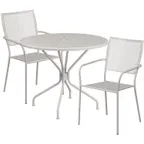 image of Flash Furniture CO-35RD-02CHR2-SIL-GG 35 Round Patio Table Set with 2 Stacking Arm Chairs, 300 lb Weight Capacity, Powder Coat Finish