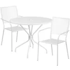 image of Flash Furniture CO-35RD-02CHR2-WH-GG 35 Round Patio Table Set, 28H, White, 300 lb Capacity, Steel, Powder Coat Finish