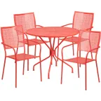 image of Flash Furniture CO-35RD-02CHR4-RED-GG 35 Round Patio Table Set with 4 Stacking Chairs, 300 lbs, Steel, Coral Red Finish