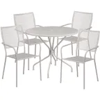 image of Flash Furniture CO-35RD-02CHR4-SIL-GG 35" Round Patio Table Set with 4 Stacking Arm Chairs, 300 lb. Weight Capacity, Light Gray Powder Coat Finish