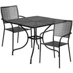 image of Flash Furniture CO-35SQ-02CHR2-BK-GG 35 Square Patio Table Set, Black, 300 lb, Steel, Powder Coat Finish