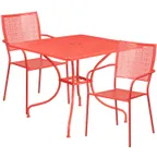 image of Flash Furniture CO-35SQ-02CHR2-RED-GG 35 Square Patio Table Set, 2 Chairs, 300 lb, Steel, Coral Red Finish
