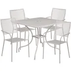 image of Flash Furniture CO-35SQ-02CHR4-SIL-GG 35 Square Patio Table Set with 4 Stacking Chairs, 300 lbs, Steel, Light Gray Powder Coat Finish